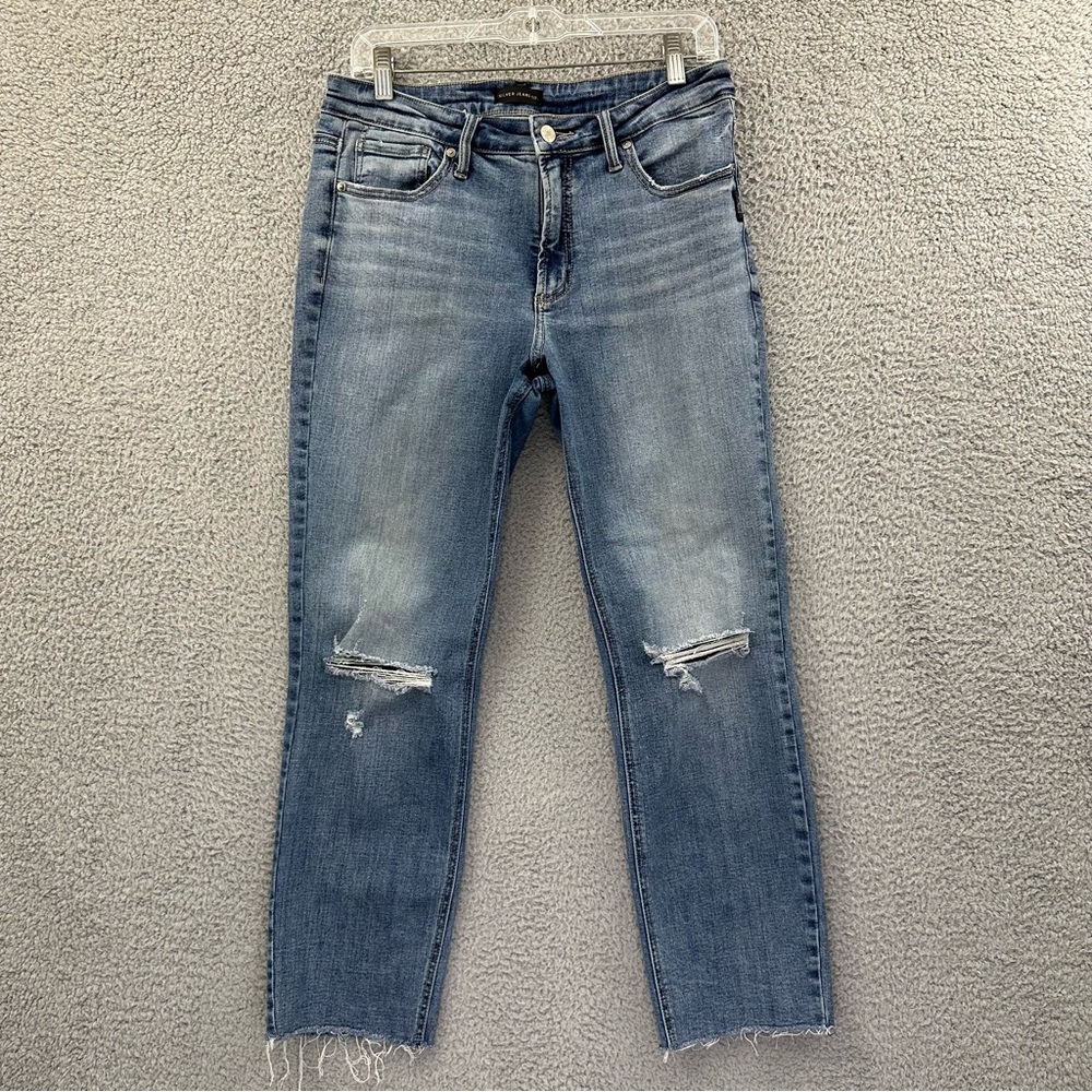 Silver Jeans Most Wanted Straight Crop Jeans Distressed Mid Rise Women's 31 x 27